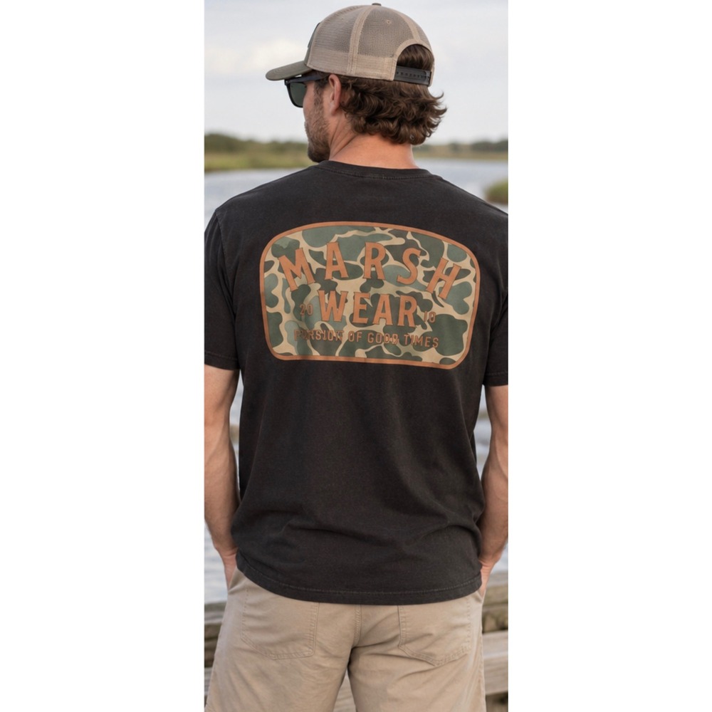 Marsh Wear Mens Camo Logo Pocket T-Shirt Washed Black Medium Pursuit Good Times